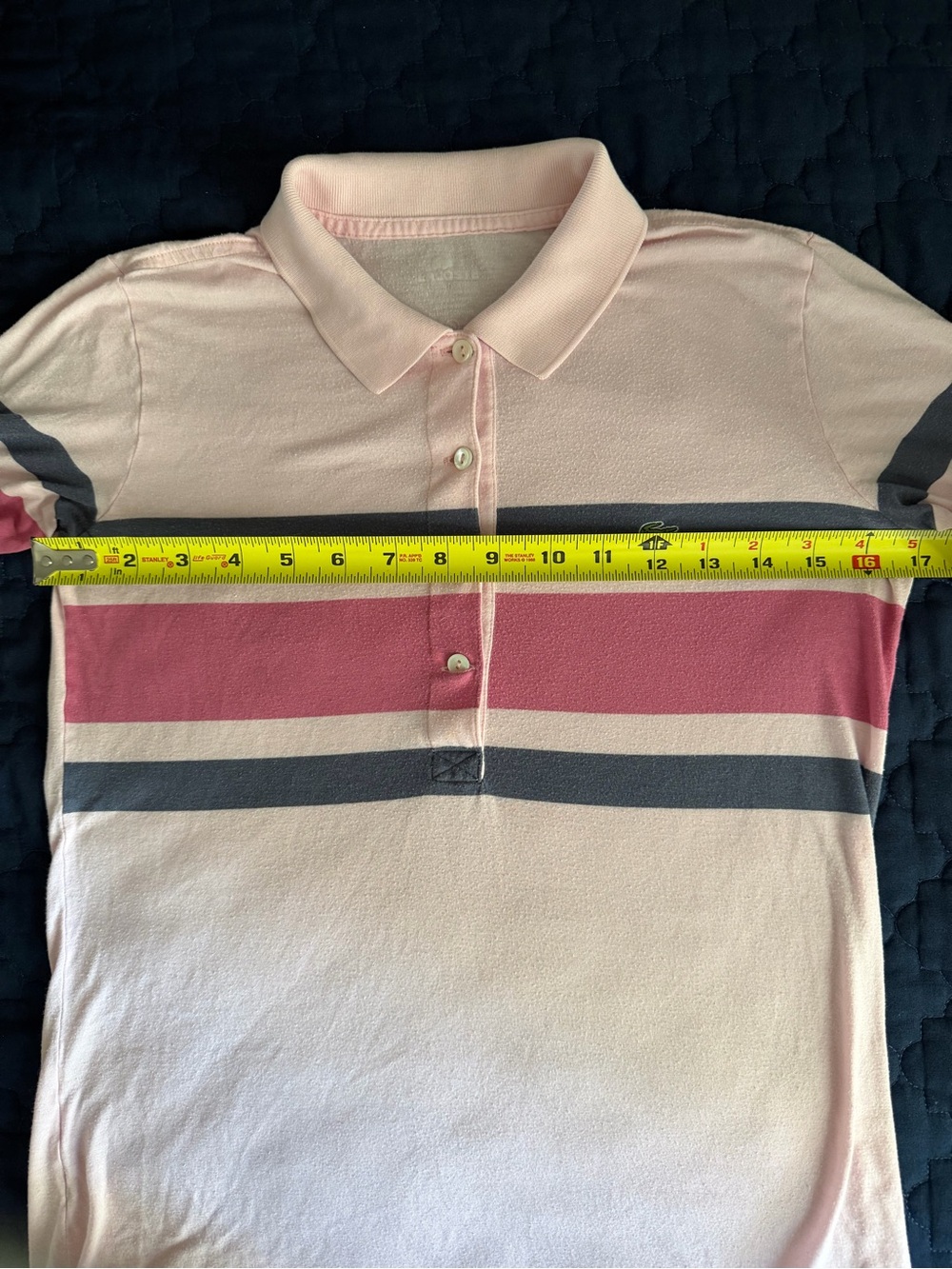 Viintage Lacoste Pink Polo with Navy and Magenta Stripes - Picture 6 of 11